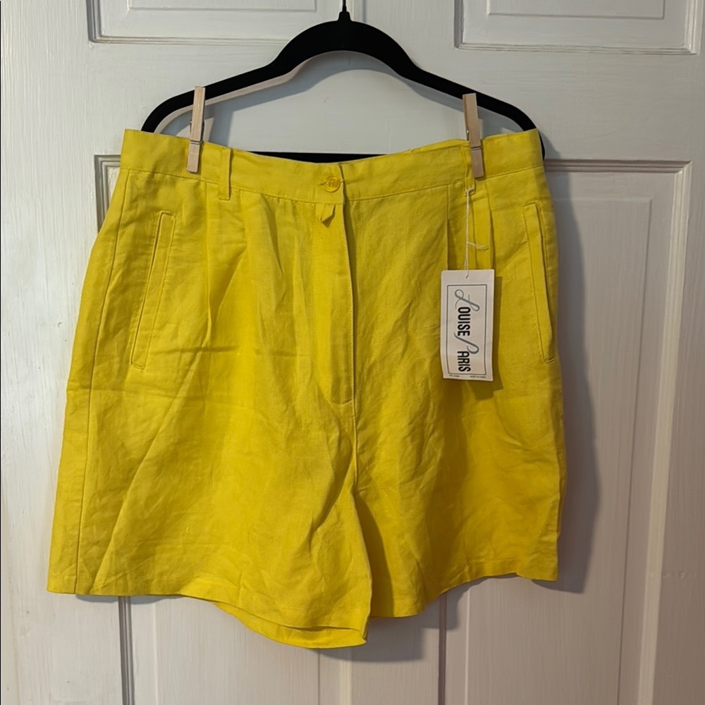 Louise Paris NWT Yellow High Rise Pleated Linen Blend Shorts; size 13/14